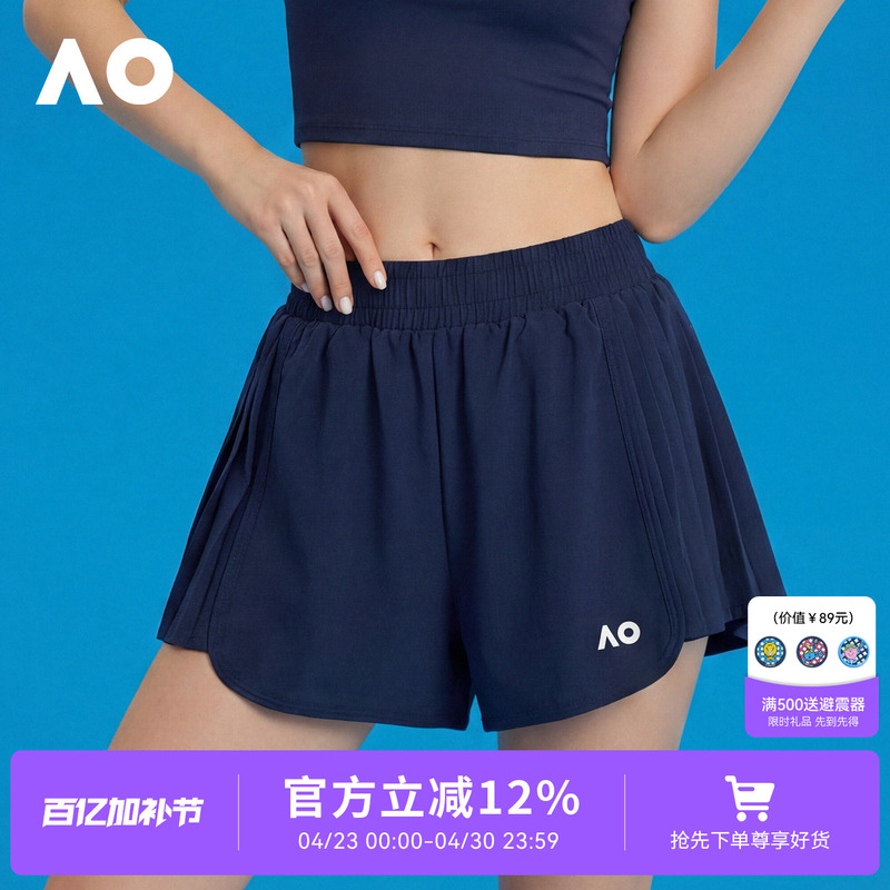 Ao Australian Open Sports Shorts Classic Naked-Feel Anti-Exposure Pleated Shorts Tennis Wear for Women Versatile Fashion Training Fitness