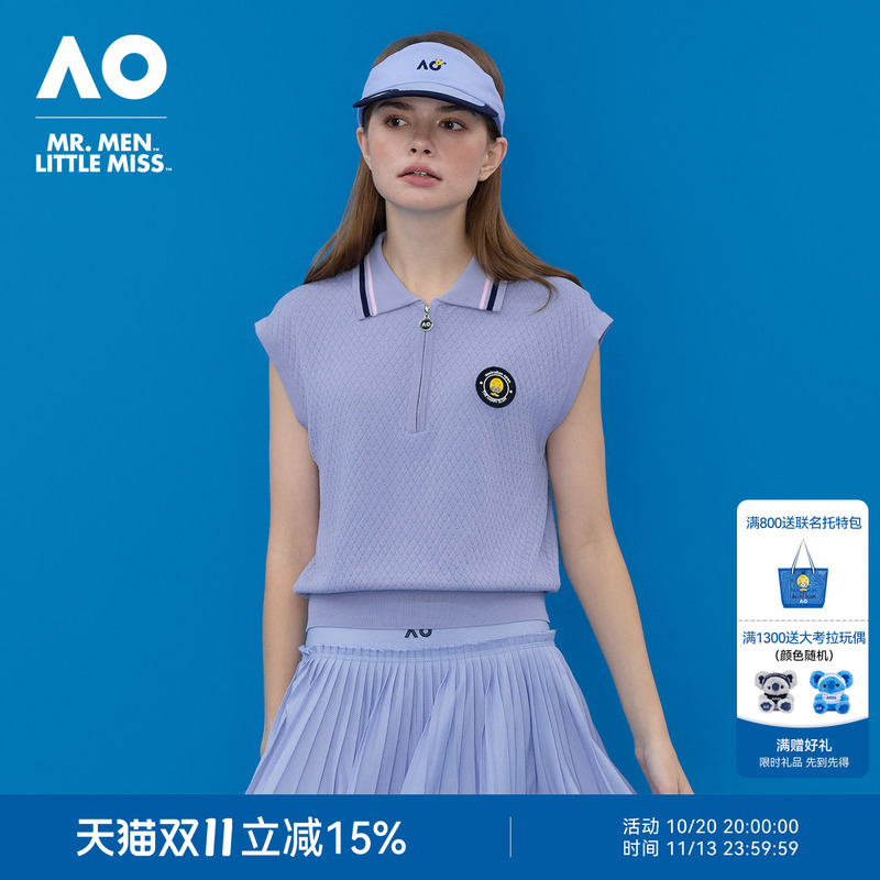 Ao Australian Open Mmlm Collaboration 2026 New Crochet Texture Knit Sleeveless Top Sports Polo Shirt Tennis Wear for Women
