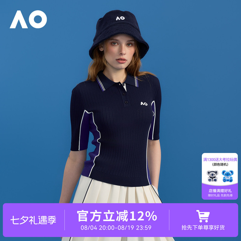Ao Australian Open 26Th Spring New Style Old Money Color-Block Slim Fit Sports Polo Shirt Tennis Collar T-Shirt Top for Women Ao Australian Open 26Th Spring New Style Old Money Color-Block Slim Fit Sports Polo Shirt Tennis Collar T-Shirt Top for Women