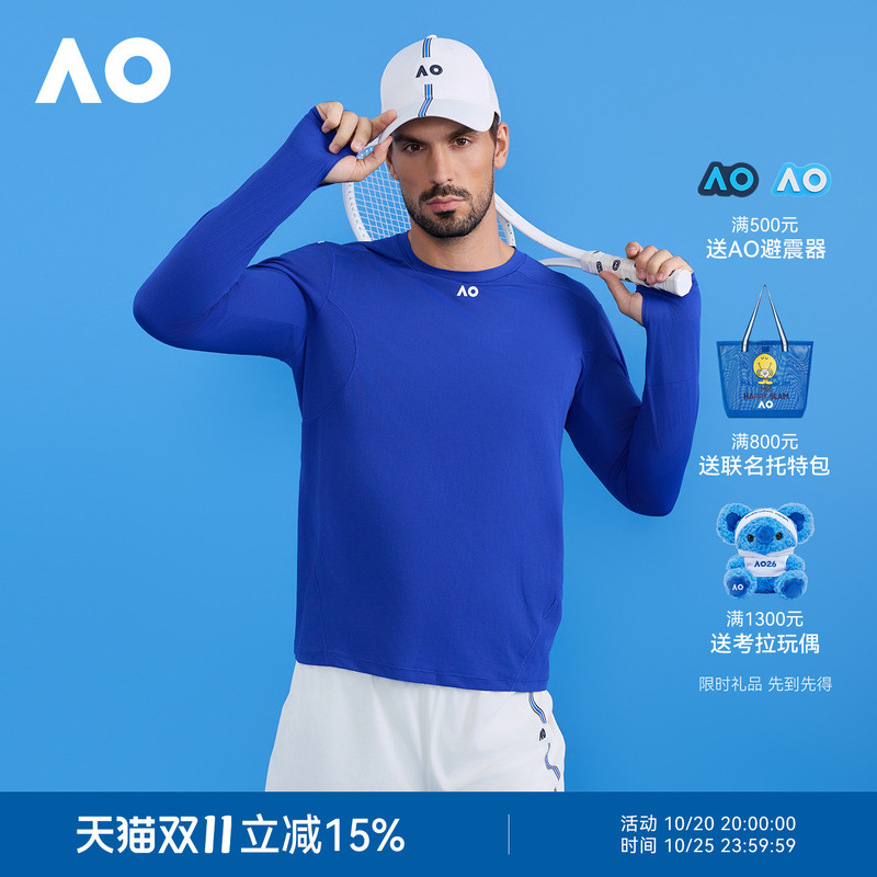 Ao Australian Open Sports T-Shirt Men's Autumn Wear Moisture-Absorbent Quick-Drying Lightweight Tennis Sports Long-Sleeved Top Breathable Sportswear