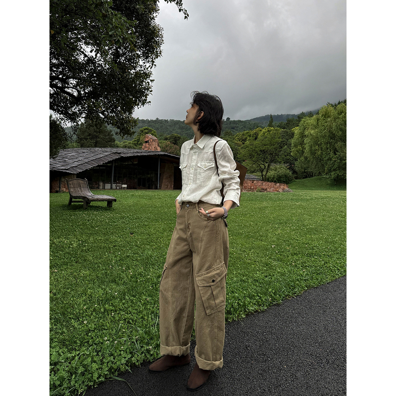 Yololite/'Cargo Pants' 26 Autumn New Casual Cotton Side Pocket Denim Straight Wide-Leg Cargo Pants Yololite/'Cargo Pants' 26 Autumn New Casual Cotton Side Pocket Denim Straight Wide-Leg Cargo Pants