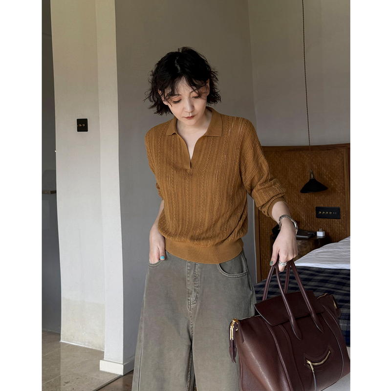 Yololite/'Self-Consistent' 26 Autumn New Casual Pullover V-Neck Sheep Wool Long Sleeve Wool Sweater Top for Women