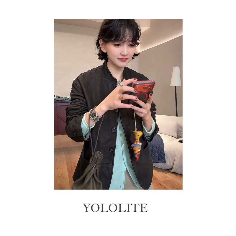 Yololite/'Goatskin' 26 New Autumn Style Retro Distressed Stand-Up Collar Twisted Leather Jacket Yololite/'Goatskin' 26 New Autumn Style Retro Distressed Stand-Up Collar Twisted Leather Jacket