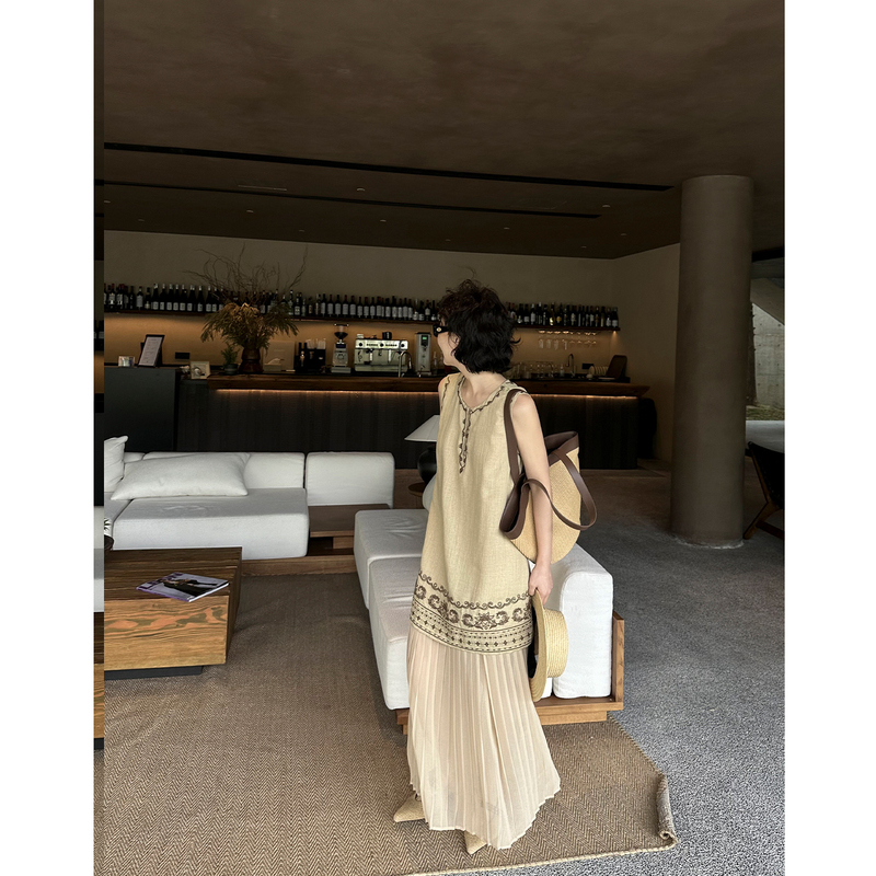 Yololite/'Misty Field' New Summer Bohemian Style Dress with Accordion Pleats and Patchwork Tank Top for Women Yololite/'Misty Field' New Summer Bohemian Style Dress with Accordion Pleats and Patchwork Tank Top for Women