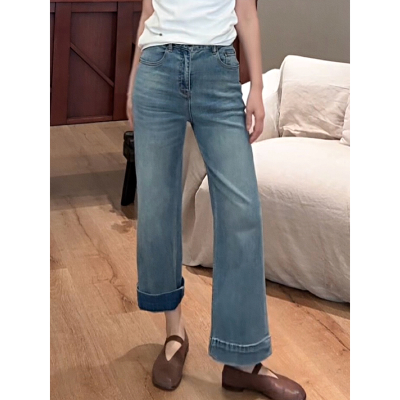 Yololite/'Hear the Sound of the Waves' 26 Autumn New Loose Water Ripple Washed Straight Wide-Leg Jeans for Women Yololite/'Hear the Sound of the Waves' 26 Autumn New Loose Water Ripple Washed Straight Wide-Leg Jeans for Women