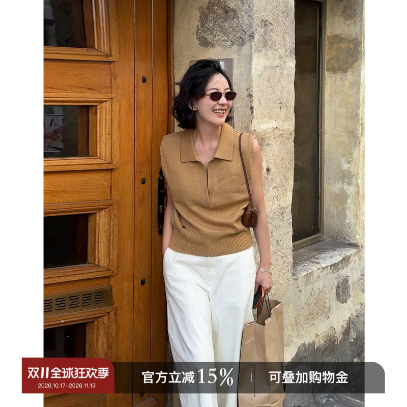 Yololite/'Outfit Concept' 26 Autumn New Collection Sheep Wool Polo Collar Sleeveless Knitted Vest for Women Yololite/'Outfit Concept' 26 Autumn New Collection Sheep Wool Polo Collar Sleeveless Knitted Vest for Women