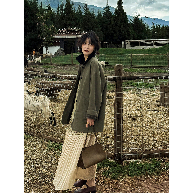Yololite/'Last Bus' 26 Autumn New Japanese Style Workwear Lapel Mid-Length Cotton Trench Coat for Women Yololite/'Last Bus' 26 Autumn New Japanese Style Workwear Lapel Mid-Length Cotton Trench Coat for Women