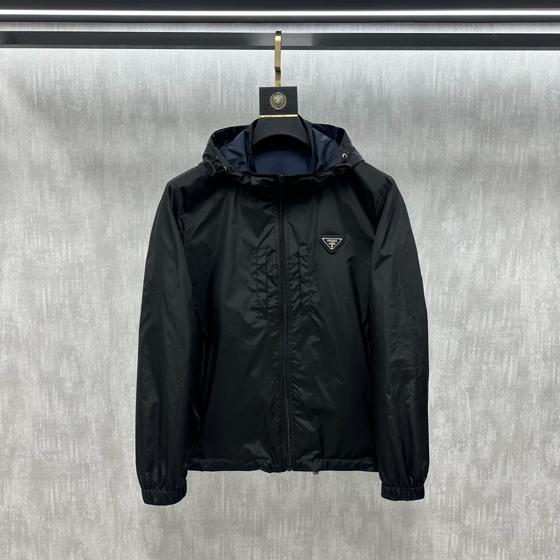 2026 Spring and Autumn Triangle Logo New Men's Reversible Jacket Business Casual Fashion Hooded Windbreaker Coat for Men
