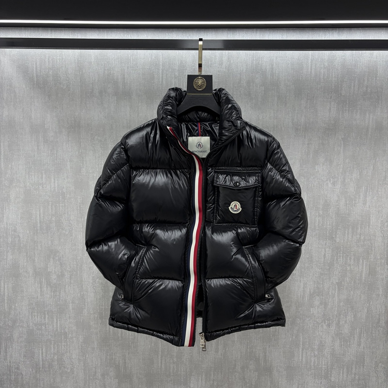2026 Winter Double Zipper Rainbow Stripe Splicing High-End No-Wash Glossy Versatile White Duck down Jacket Couple Style Men's