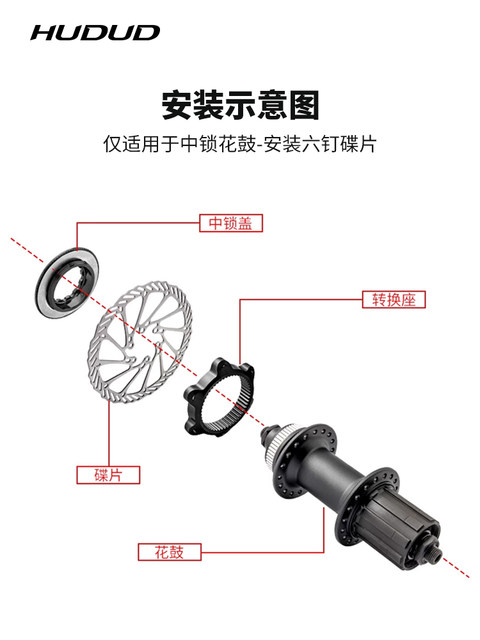 Hudud road bicycle center lock to six-pin converter 100 to 100/142 to 142 disc brake disc conversion seat