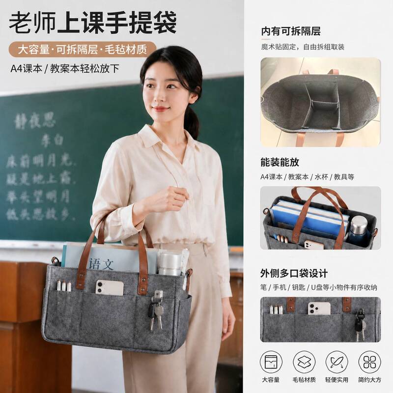 Teacher's Tote Bag Felt Bag Large Capacity Foldable Storage Teacher's Tote Bag Felt Bag Large Capacity Foldable Storage