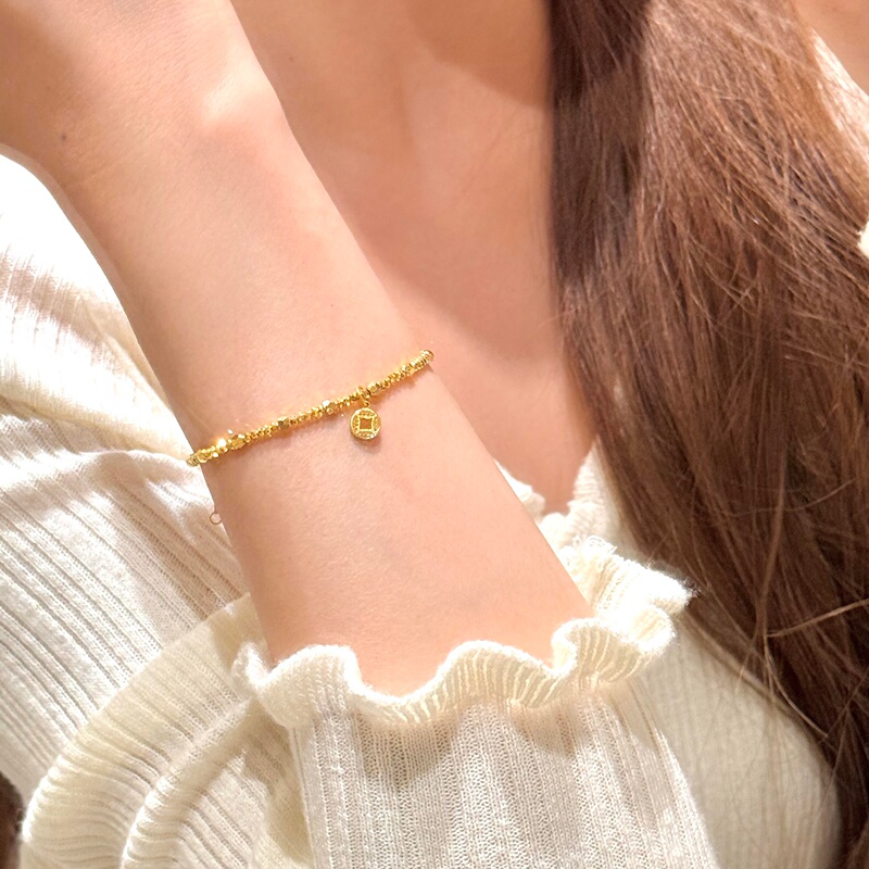 Sparkling Disco Beads Crushed Ice Copper Coin Sand Gold Bracelet Mini Small Coin Bracelet Gold-Colored Jewelry Sparkling Disco Beads Crushed Ice Copper Coin Sand Gold Bracelet Mini Small Coin Bracelet Gold-Colored Jewelry