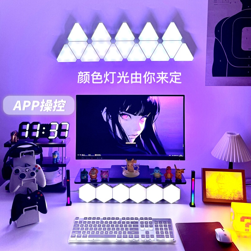 E-Sports Atmosphere Light, Smart Light Panel, Background Wall, Quantum Light, Voice-Activated Sensor, Remote Control, Hexagonal Honeycomb Bedroom Wall Light E-Sports Atmosphere Light, Smart Light Panel, Background Wall, Quantum Light, Voice-Activated Sensor, Remote Control, Hexagonal Honeycomb Bedroom Wall Light