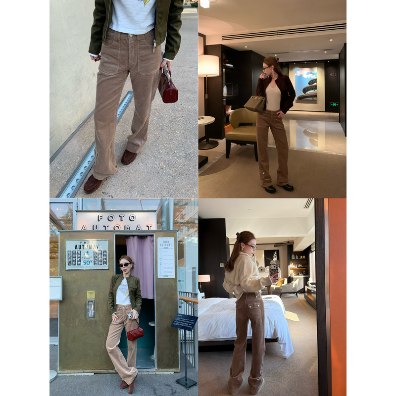 【Lin Qimai Vs】'Buttocks-Enhancing' Corduroy, All-Cotton Korean-Style Retro Straight-Leg Pants for Petite Women with Drape Effect