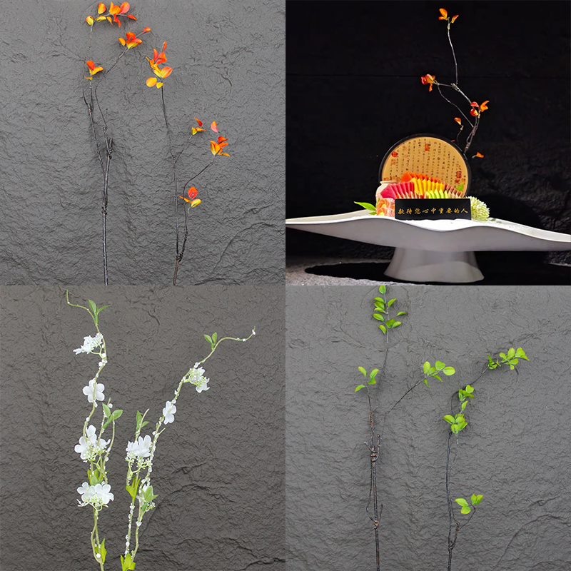 Artistic Sashimi Plating Decoration with Flowers and Plants, Cold Dish Plating Embellishment, Seafood Decoration, Autumn Leaf Ornaments
