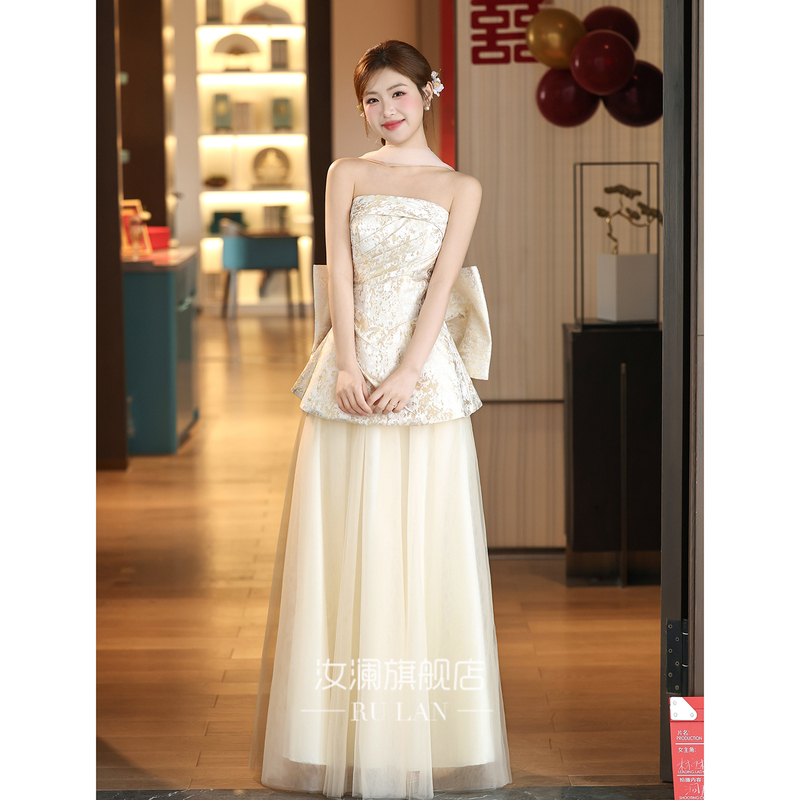 2026 New Luxury Niche High-End Champagne-Colored Wedding Dress for the Bride, Elegant Engagement Gown for Summer