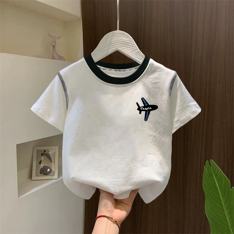 Pure Cotton Boys and Girls Color-Block Short-Sleeve T-Shirt Summer Wear 2026 New Stylish Trendy Top for Young Children