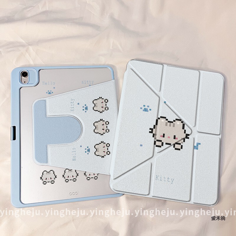 【720 ° Rotating】Suitable for Huawei Matepad 11.5S Protective Case 2024 Model Air 12inch Y-Fold Tablet Cover Honor 9Pro Acrylic 12.1inch Horizontal/Vertical Screen X8/X9 Pixel Cat Design