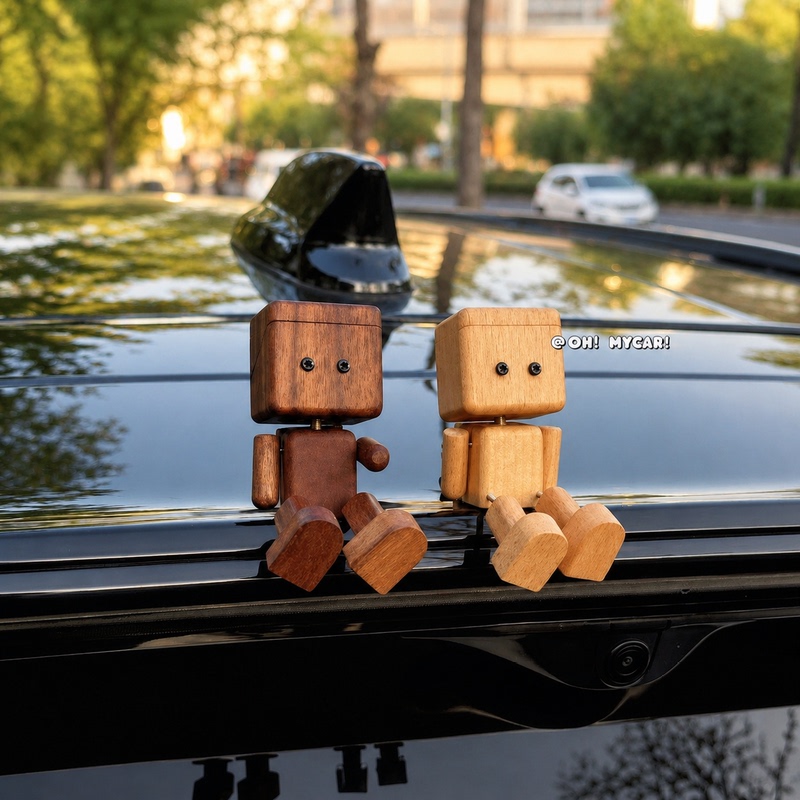 Shaking-Legged Wooden Figurine with Central Control Screen, Car Air Freshener, Cute and Fun Ornament, Car Interior Decoration, High-End Wooden Figure