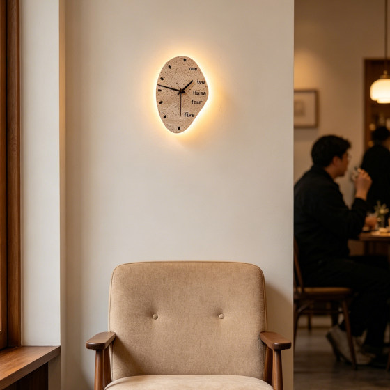 Natural Yellow Cave Stone Creative Clock Wall Lamp Retro Wabi-Sabi Vintage Living Room Background Wall Corridor Entrance Clock Wall Lamp