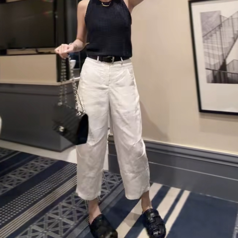 Spring and Summer Korean Style Casual Pants 2026 Versatile High-Waisted Simple Loose Solid Color Slimming Wide-Leg Cropped Pants