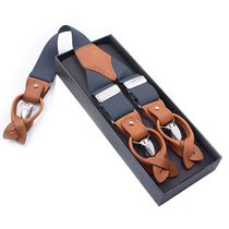 Supply combination adult mens suspenders dual-use three-clip suit suspenders brown leather elastic adjustable two-layer womens