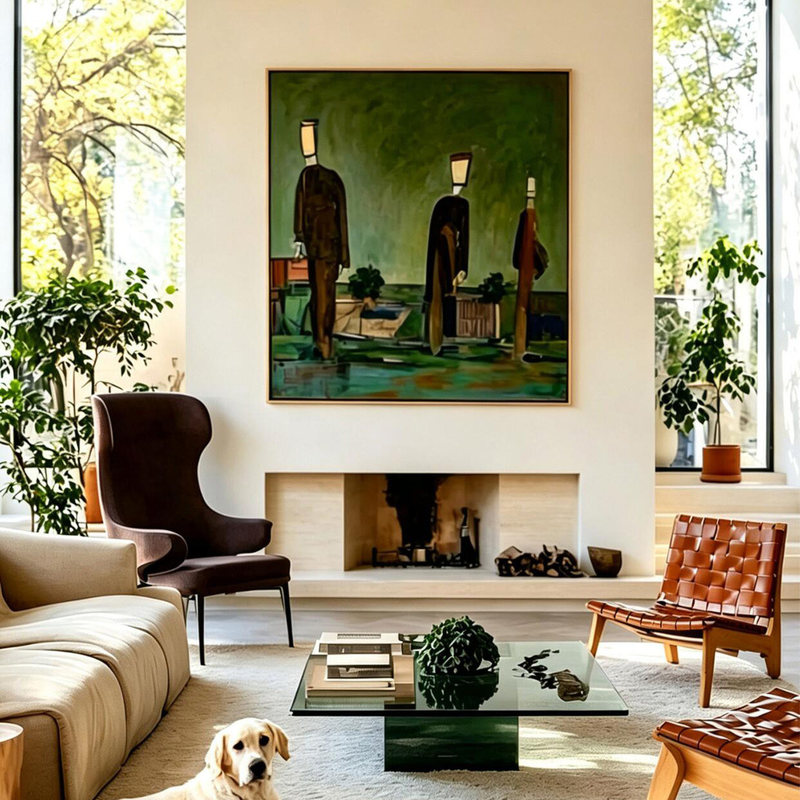 《Quiet Journey Encounter》Dark Green Brutalist Abstract Style Hanging Painting for Living Room, Entrance Hall, Background Wall, and Other Scene Decoration 《Quiet Journey Encounter》Dark Green Brutalist Abstract Style Hanging Painting for Living Room, Entrance Hall, Background Wall, and Other Scene Decoration