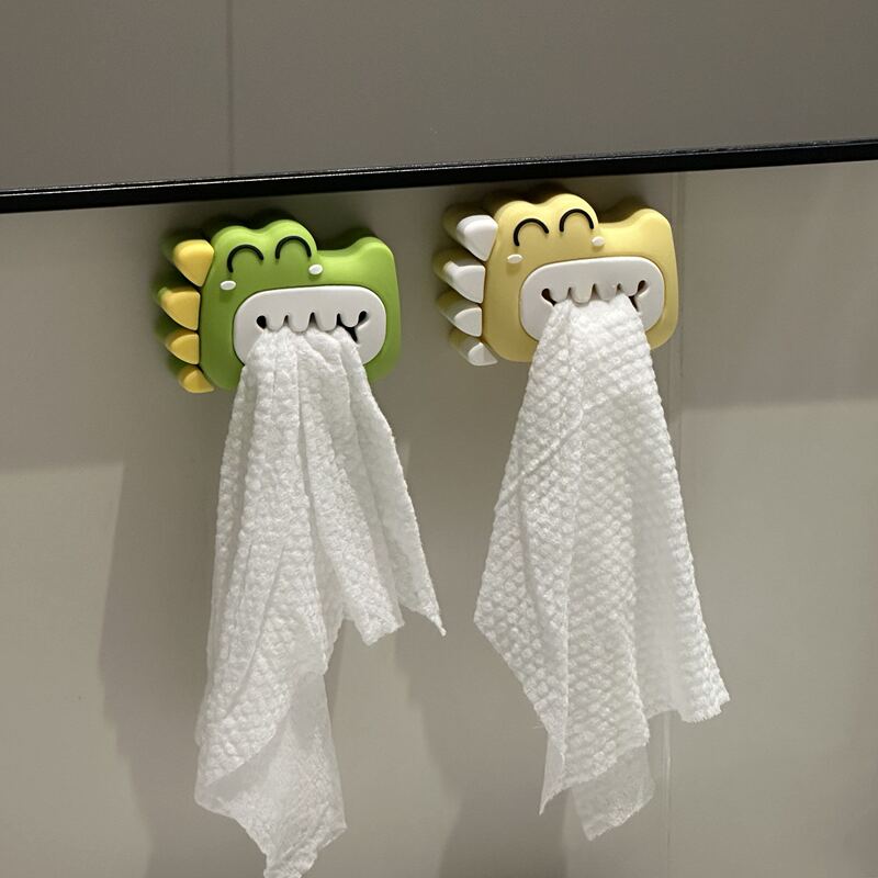 Cartoon Little Dinosaur Towel Holder, No-Punch, Cute and Fun, for Bathroom and Kitchen, Children's Towel and Face Towel Storage Clip