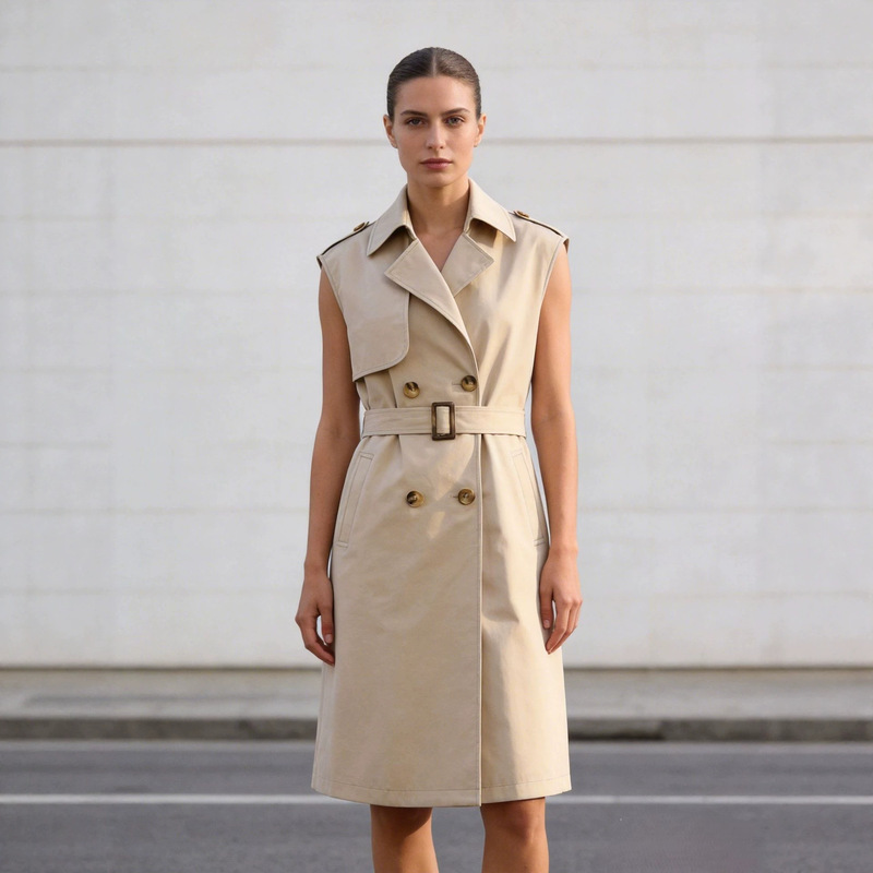 Women's Trench Coat Vest Jacket, Spring and Autumn Korean Style Slimming British Sleeveless Outerwear, Windbreaker European and American Style