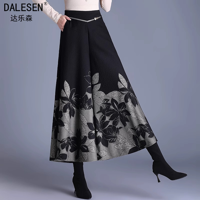 洋气提花阔腿裤女2025秋冬新款中年妈妈高腰时尚宽松显瘦九分裙裤