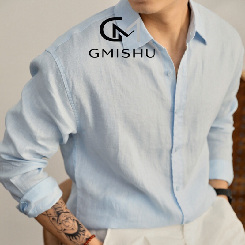 Gmishu Italian-Style Elegant Pure Linen Yarn-Dyed Lightweight Long-Sleeve Shirt for Men, Breathable and Moisture-Wicking Shirt Gmishu Italian-Style Elegant Pure Linen Yarn-Dyed Lightweight Long-Sleeve Shirt for Men, Breathable and Moisture-Wicking Shirt