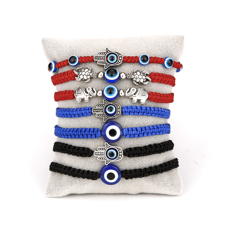 Trendy European and American Bracelets for Women, Evil Eye Cross-Border Palm Blue Eye Evil Eye Red String Adjustable Bracelet