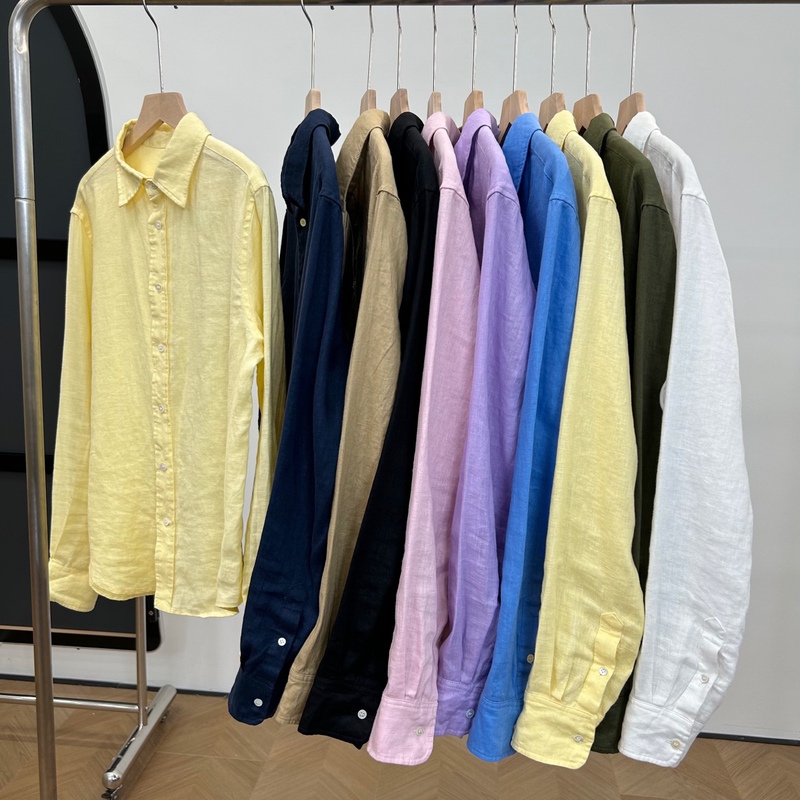 [Regular Shoulder Version, No Shrinkage] X-1983 French Rain Dew Linen Embroidered Lapel Shirt, Linen Shirt with Washed Finish