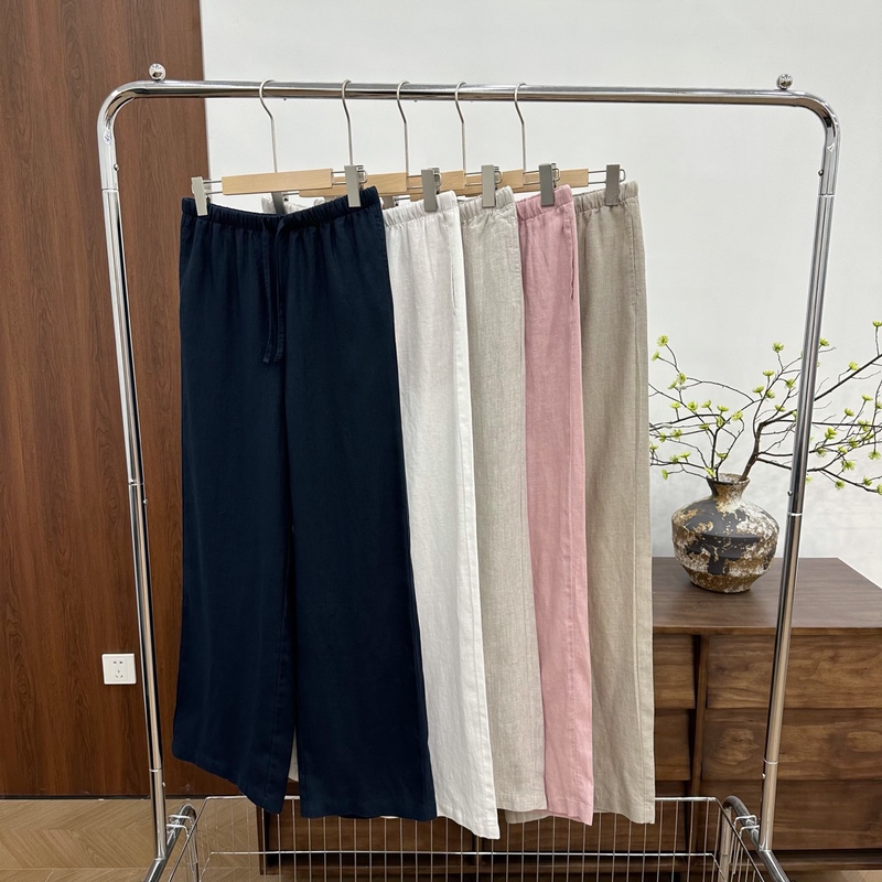 26 Count 100% Mercerized Pure Hemp X-2691 Black Soil Long-Staple Hemp Women's Summer Slimming Straight-Leg Pants
