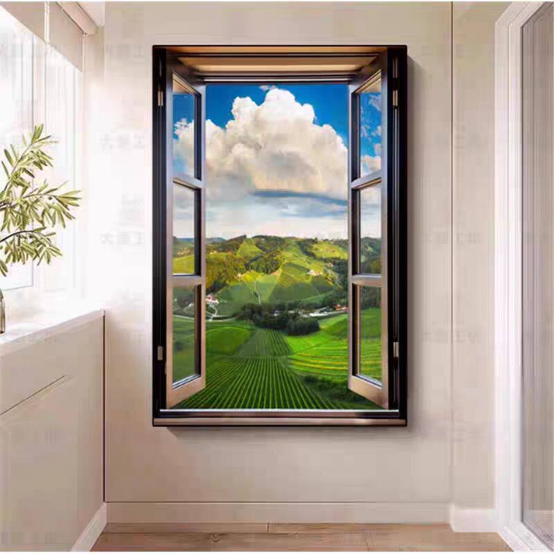 Fake Window Decorative Painting for Space Extension, Living Room Hanging Painting, Real Window-Like Cover-Up Curtain, Light and Landscape Painting Outside the Window Fake Window Decorative Painting for Space Extension, Living Room Hanging Painting, Real Window-Like Cover-Up Curtain, Light and Landscape Painting Outside the Window