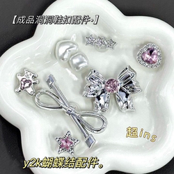 적응 가능한 구멍 신발, 신발 버클 액세서리 핑크 다이아몬드 실버 보우 크리에이티브 신발 DIY 액세서리 분리 가능한 3D 3 차원