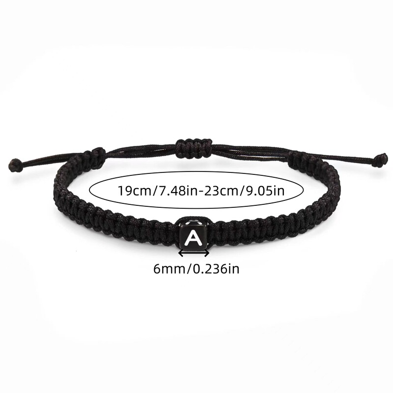 Popular Acrylic Cube 26-Letter Braided Bracelet for Couples, Initial Handmade Braided Stretchable Bracelet