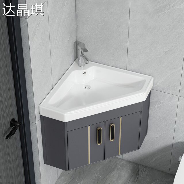 Triangular Bathroom Cabinet Set, Corner Washbasin for Small Bathrooms, Balcony Washbasin, Wall-Mounted Washbasin, Fitted Sheet, Rolling Cart