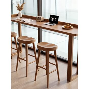 Solid Wood Bar Table for Home Balcony, High-Legged Table by the Window, Light Luxury Narrow Table, Living Room Side Table, High-Legged Table, Milk Tea Shop Table, Bed Frame Pull-Out Table
