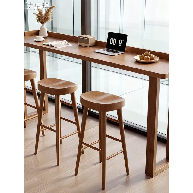 Solid Wood Bar Table for Home Balcony, High-Legged Table by the Window, Light Luxury Narrow Table, Living Room Side Table, High-Legged Table, Milk Tea Shop Table, Bed Frame Pull-Out Table
