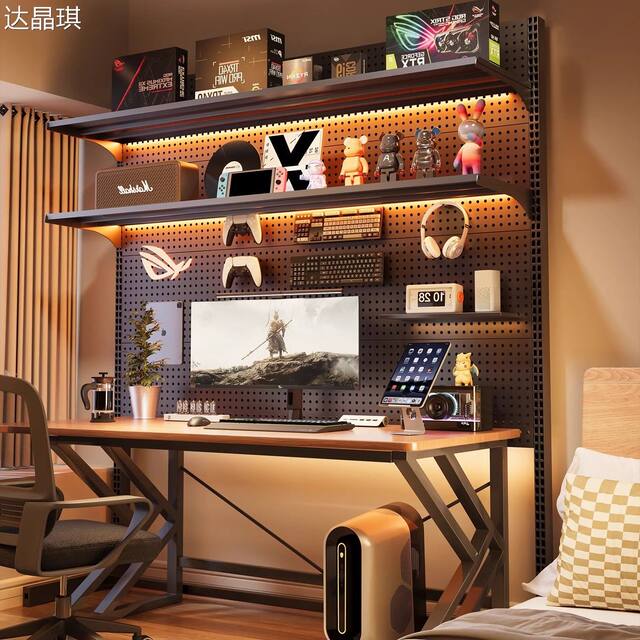 Perforated board vertical storage rack bedroom bookshelf computer desktop modification punch-free display rack storage e-sports desk bed sheet pull cart