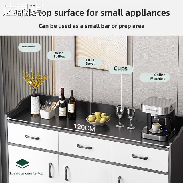 Sideboard, Tea Cabinet, Solid Wood Color, Living Room Wall-Mounted, Home Kitchen Cabinet, Small Sideboard, Storage Cabinet, Organizer, Bed Sheet Cart