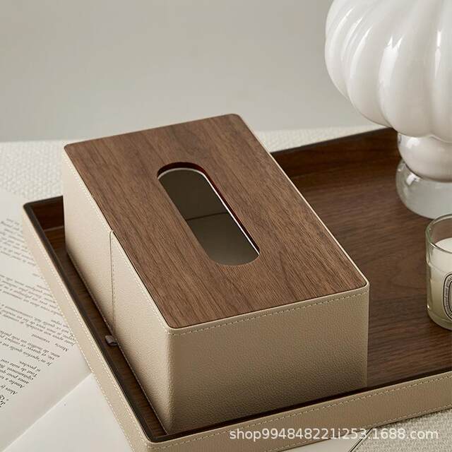 Walnut light luxury tissue box living room high-end storage box home bathroom creative paper draw