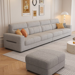 Paschen Cotton and Linen Fabric Sofa for Living Room, Simple Modern Piano Key Design, Three or Four-Seater Straight Row Chenille Furniture
