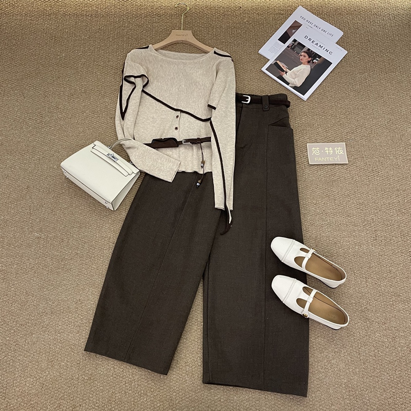 【Code 520】Fanteyi Brand Old Money Style Shawl Slimming Knit Sweater + Casual Pants Set 0113 【Code 520】Fanteyi Brand Old Money Style Shawl Slimming Knit Sweater + Casual Pants Set 0113