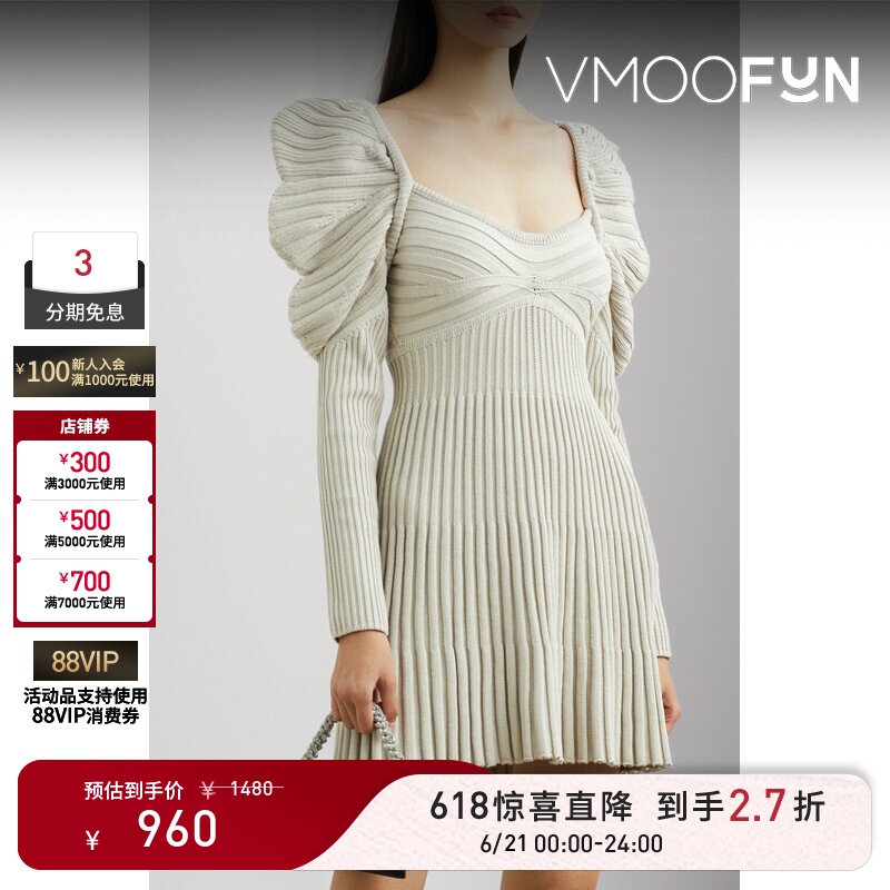 [Surprise Discount] Cult Gaia Spring/Summer Women's Backless Ribbed Knit Cotton Mini Long Sleeve Dress