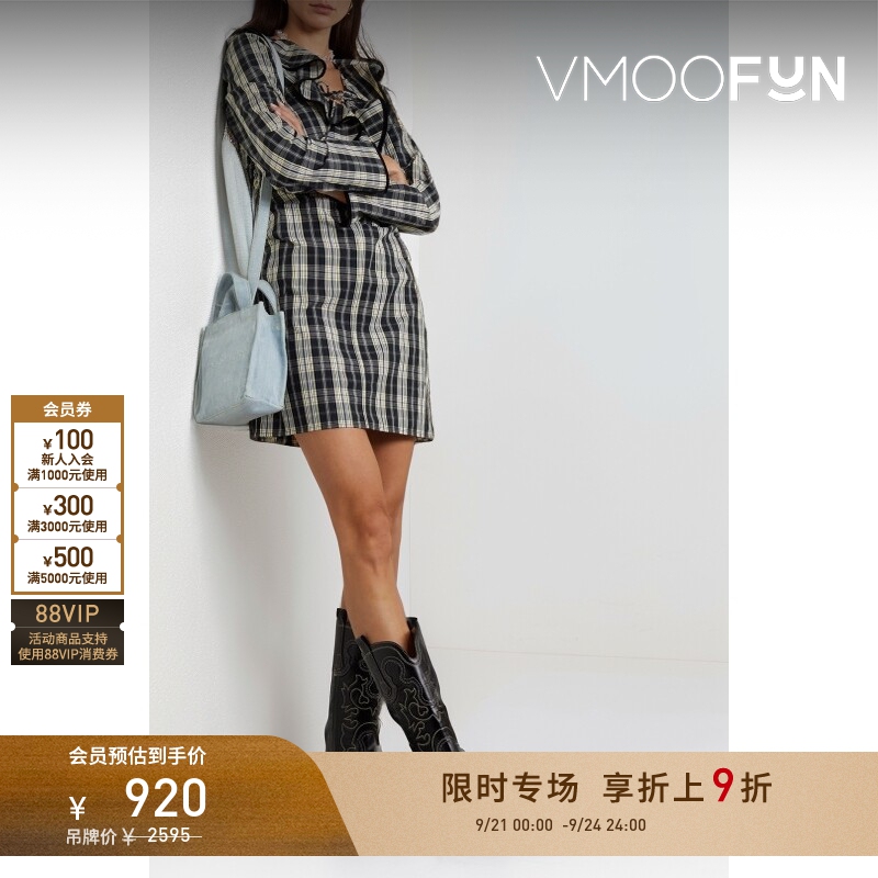 [Limited Time Discount 10% off] Ganni Women's Velvet Trim Ruffled Cotton Poplin Mini Dress