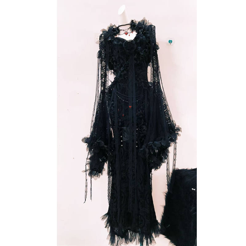 Gothic Dress, Dark Style Dress, Gothic Dark Women's Lace Dress, Palace Style Classical Dress