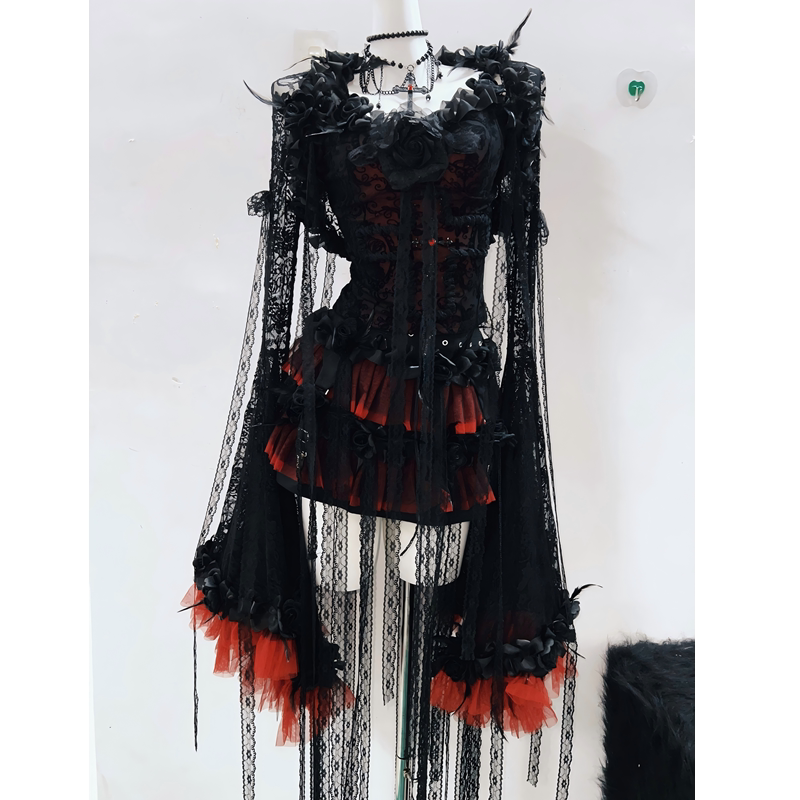 Gothic dress, black and red dress, gothic dark dress, lace dress, court style, classic retro dress