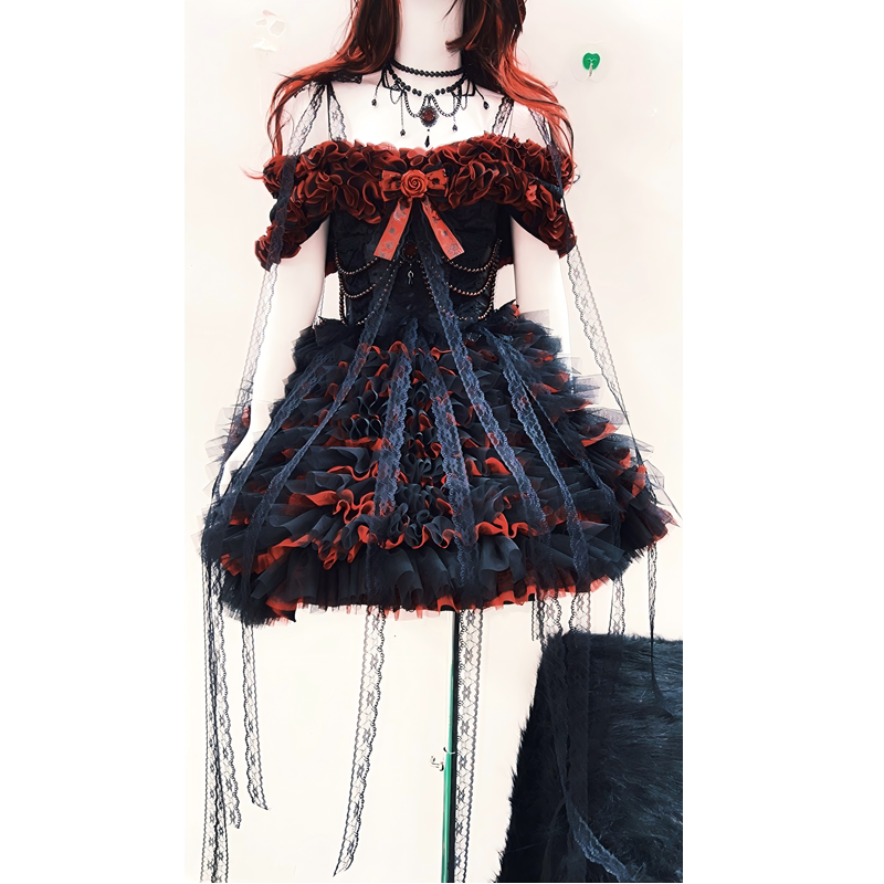 Gr Original Gothic Style Black and Red Dress Gothic Women's Clothing Sexy Dark Style New Year's Dress Lolita Dress